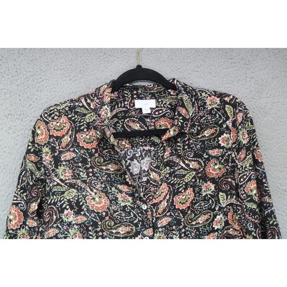 J. Jill Long Sleeve Button Down Tunic Top-Size Small/Petite-Brown Orange Paisley - Picture 2 of 7